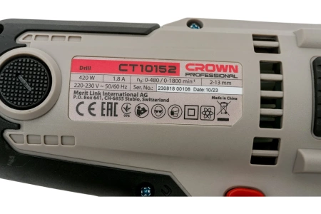 Дрель-шуруповерт сетевая Crown CT10152 420Вт, 80Нм, БЗП 2-13мм